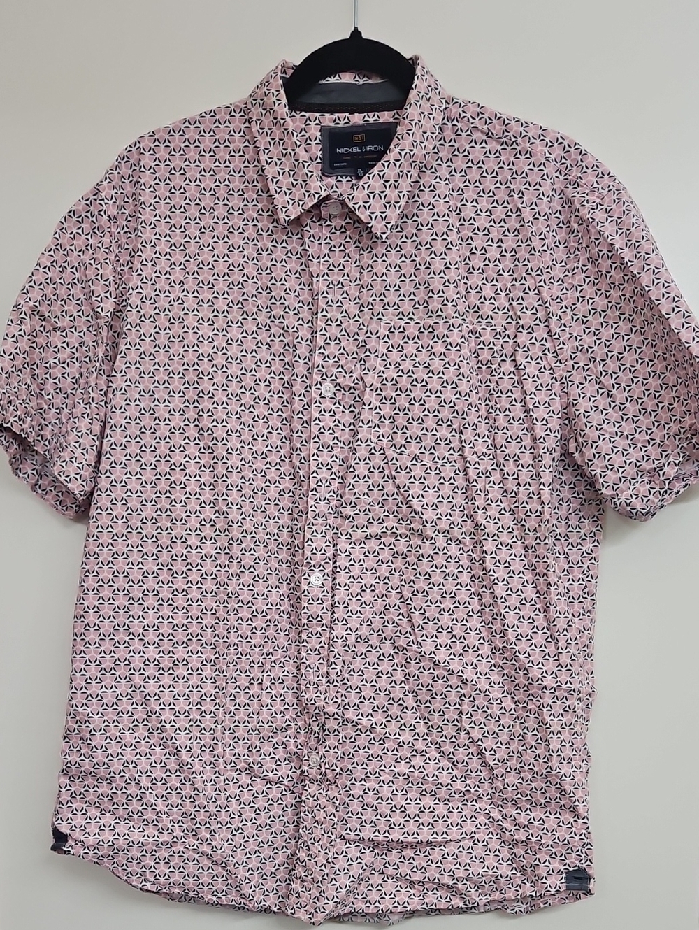 Men's Pink Geometric Short-Sleeve Shirt Size XL Nickel & Iron
